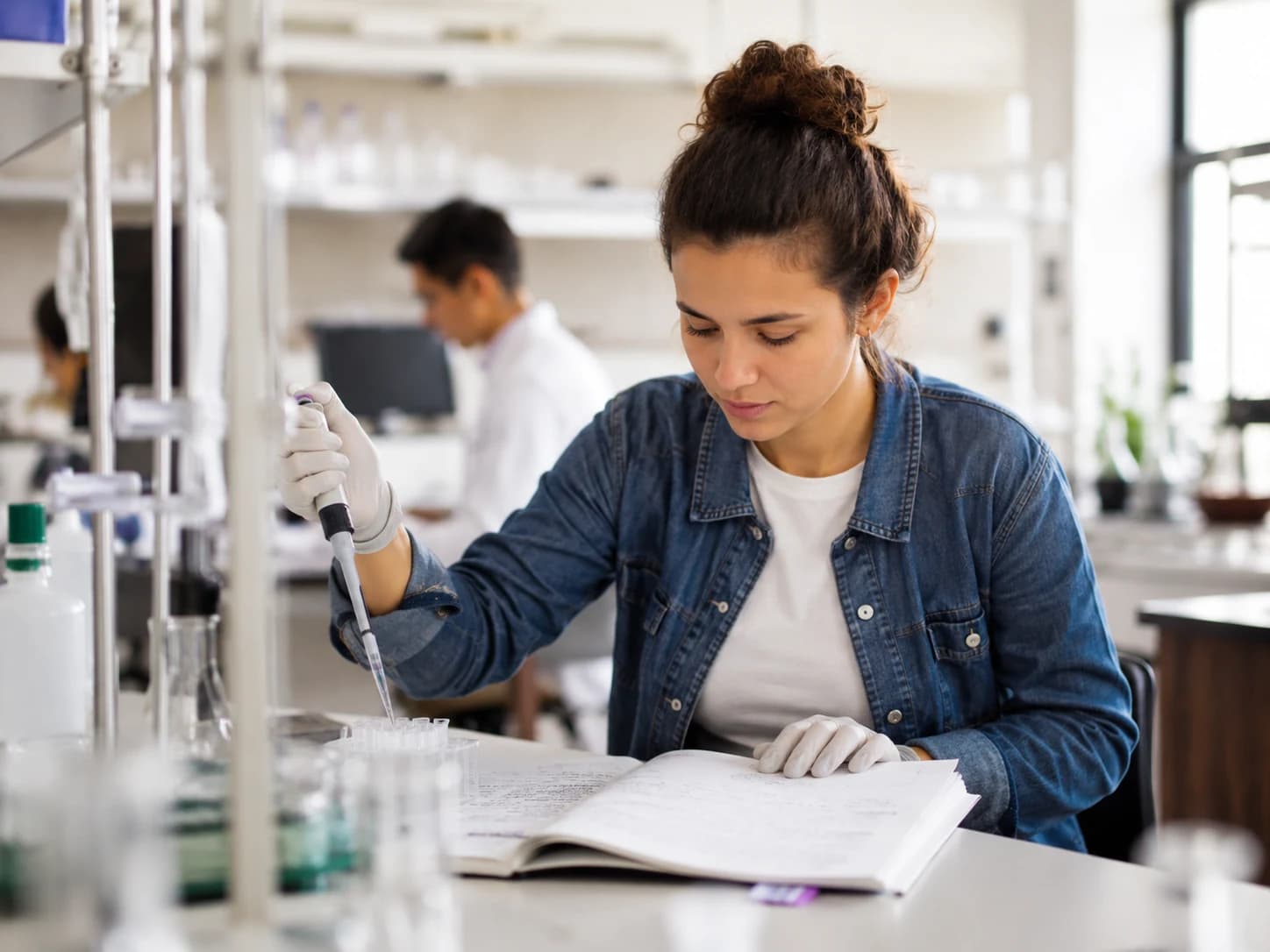 Student conducting focused research work in a health sciences lab.